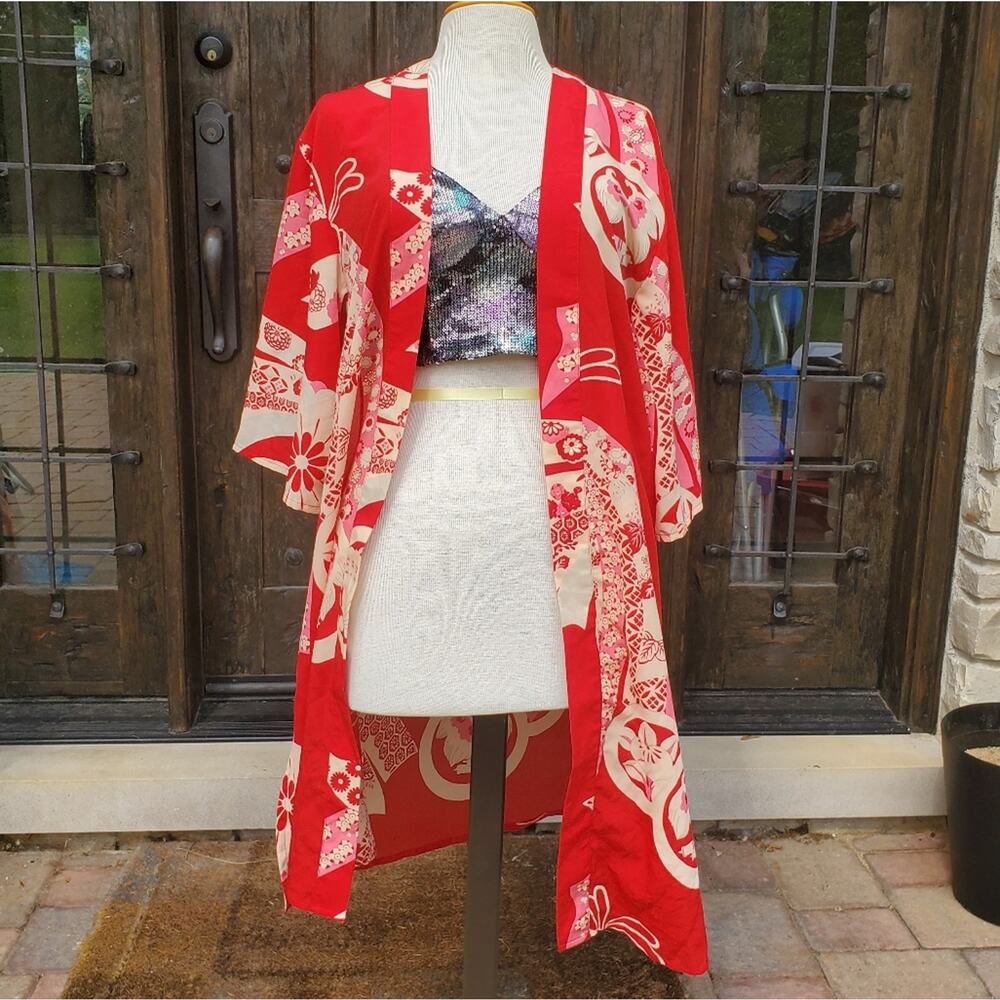NWT‎ ASOS sz 2 red satin kimono open cardigan